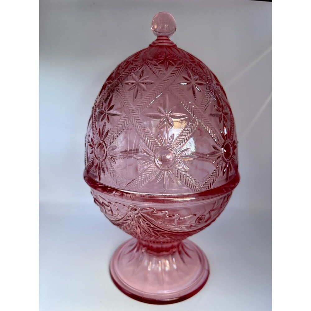 L. E. Smith Glass Pink Alexandra Egg Covered Dish Hard To Find Original Sticker